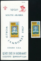 Aden Qu'aiti State in Hadhramaut 1967 5 db Cserkész Világkongresszus, Idaho vágott bélyeg + 5 db fogazott blokk Mi 122 B + Mi 10 A (Mi EUR 115.-)