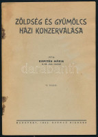 Kapitán Mária: Zöldség és gyümölcs házi konzerválása. Bp., 1942., Szerzői. VI. kiadás. Kiadói papírkötés, kissé foltos, kissé szakadt borítóval.