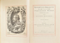 Ludovico Ariosto: Sämtliche Poetischen Werke 1-4. Bände. Übertragen von Alfons Kissner. Berlin, én.,Propyläen. Német nyelven. Kiadói aranyozott gerincű egészvászon-kötés, kissé kopott borítóval, a gerinceken kis sérülésekkel, kis