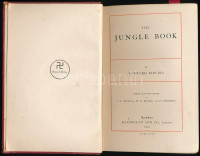 Rudyard Kipling: The jungle book. With illustrations by J. L. Kipling, W. H. Drake, and P. Frenzeny. London, 1903., Macmillan. Angol nyelven. Fekete-fehér illusztrációkkal. Kiadói aranyozott egészvászon-kötés, kopott borítóval, kissé