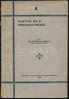Dr. Klempa Károly: Goethe és a premontreiek. Keszthely, 1933, Sujánszky József-ny., 59+(1) p. + 3 t. (képtáblák). Kiadói papírkötés, foltos borítóval, kissé sérült, ragaszott gerinccel, helyenként kissé foltos lapokkal. A szerző
