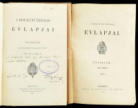 A Kisfaludy-Társaság évlapjai 2 kötete (XII. és XXI. köt.). Bp., 1877/1887, Athenaeum/Franklin-Társulat, IV+274 p. + IV+395 p. Korabeli kartonált papírkötés, kissé sérült, foltos borítóval, helyenként kissé foltos lapokkal, az