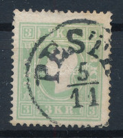 1858 3kr zöld álló 'PESTH' bélyegzéssel
