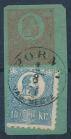 1871 Kőnyomat 10kr 5kr díjjegyes kivágáson 'PORNÓ / VAS MEGYE' (Gudlin 400 p)