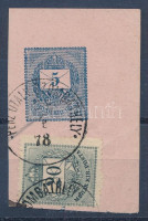 1874 20kr 5kr díjjegyes kivágáson ernyős lemezjavítással