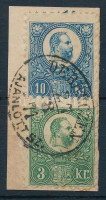 1871 Réznyomat 3kr és 10kr kivágáson 'DEBRECZEN / AJÁNLOTT SZ.' (Gudlin 150 p)