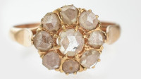 Arany (Au/14k) régi csiszolású gyémánttal ékített gyűrű, cca. 0,8ct, jelzés nélkül, m: 54, bruttó: 2,6g , certifikáttal