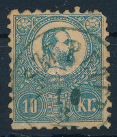1871 Kőnyomat 10kr kék 'N.SZT. PÉTER' (Gudlin 700 pont) sarokhiba, elvékonyodás / thin paper, missing corner)