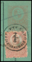 POSTATÖRTÉNETI RITKASÁG!! 1874 Postautalvány 5kr díjjeggyel és a SZIGETVÁRI PROVIZÓRIUM-hoz hasonló megoldású, kivágott (kicakkozott) 5kr díjjeggyel történt díjkiegészítéssel 'FEKETE ERDŐ SCHWARZWALD' - 'NAGYVÁRAD' Rendkívüli