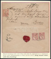 1871 Ajánlott levél Kőnyomat 5kr és 2 x Réznyomat 5kr vegyes bérmentesítéssel 'SZABADSZÁLLÁS' - Pest. Az egyetlen ilyen ismert bérmentesítés!