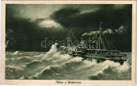 1927 Balaton, Vihar a Balatonon, Baross gőzös, gőzhajó (Rb)
