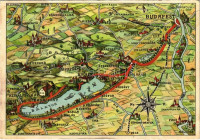 Balaton. Térkép útvonallal Budapestről (Klösz) s: M. Coreth (EK)