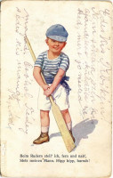 1917 Beim Rudern stell' ich, fern und nah', Stets meinen Mann. Hipp hipp, hurrah! / Children art postcard. B.K.W.I. 711-4. s: K. Feiertag + 'K.u.K. Reserveoffiziersschule des VII. Korps' (EB)