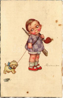 1926 Children art postcard, child with rifle, pipe and dog. 1922-3. s: Colombo (fl)