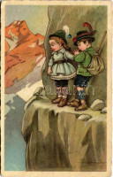 1930 Children art postcard, hiking. 'ULTRA' 2331. s: Colombo (EB)