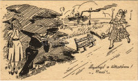 1954 Anyahajó a láthatáron! Riadó! Humoros magyar matróz képeslap / Hungarian Navy mariner humour s: Máthé (EK)