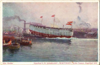 SMS Tegetthoff az Osztrák-Magyar Haditengerészet Tegetthoff-osztályú csatahajójának vízre bocsátása / Stapellauf SM Schlachtschiff 'Tegetthoff', K.u.K. Kriegsmarine / launch of SMS Tegetthoff, Austro-Hungarian Navy Tegetthoff-class