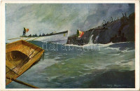 Rettung der Bemannun des ital. Panzerkreuzers 'Amalfi'. K.u.K. Kriegsmarine / WWI Austro-Hungarian Navy, Italian Armored cruiser. Offizielle Karte für Rotes Kreuz, Kriegsfürsorgeamt, Kriegshilfsbureau. Österreichischen Flottenverein s: Harry