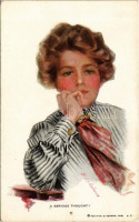 'A Serious Thought' Lady art postcard. Reinthal & Newman No. 285. s: Philip Boileau (EK)