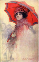 'Nothin' Doing' / Lady art postcard. artist signed