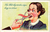Nem lehet elég rövidre vágni, hogy ne ártson / angry wife humour, husband cutting off her tongue (EK)