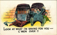 1932 Look at what I'm saving for you, c'mon over! Beer - this seat reserved for you / Söröshordó hely lefoglava, humoros lap