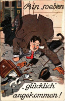 1912 Bin soeben 'glüklich' angekommen! / Humoros megérkezés / Humorous arrival