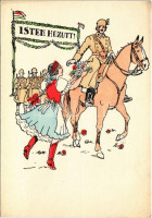 Isten hozott! Bevonulás. Kiadja a Délvidéki Egyetemi és Főiskolai Hallgatók Egyesülete / WWII Hungarian military art postcard, entry of the Hungarian troops, irredenta propaganda (EK)