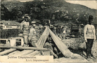 1909 Cs. és kir. távirati ezred vezeték nélküli távíró állomása katonákkal / Drahtlose Telegraphenstation. K.u.K. Telegraphenregiment / Austro-Hungarian Telegraphy Regiment, wireless telegraph station with soldiers (EK)