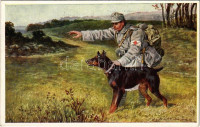 Kutass sebesült után! / K.F.A. Sanitätshunde. 'Such' Verwund!' / WWI Austro-Hungarian K.u.K. military art postcard, soldier with sanitary dog s: E. Ranzenhofer