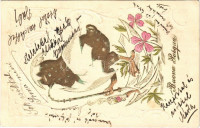Buona Pasqua / Húsvét, pipázó csibe, dombornyomott / Easter greeting, chicken smoking a pipe. Emb.