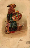 1901 Easter greeting art postcard, rabbit eggs. litho (fl)