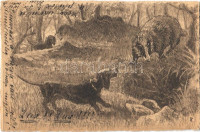 1903 Das! Das!! / Hunting with dachshunds, dogs, hand-drawn graphic