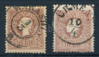 1858 2 db I. tipusú 10kr szép / olvasható bélyegzésekkel