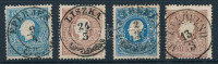 1858 4 db bélyeg szép bélyegzésekkel közte I. tipusú 15kr