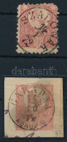 1871 Réznyomat 5kr 'SZALÓNAK' + 5kr díjjegy kivágás 'GARADNA / ABAÚJ M.'