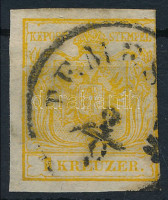 1850 1kr HP III kadmiumsárga bélyeg 'TEMES(VÁ)R'