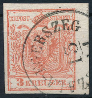 1850 3kr HP III szép színű bélyeg 3,5 mm ívszéllel 'SZALA-EGERSZEG'