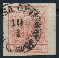 1850 3kr HP III vízjeles bélyeg 4 mm ívszéllel '(BALAS)SA GYARMAT'