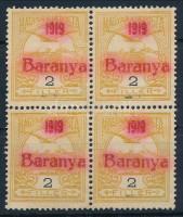 Baranya I. 1919 Turul 2f próbanyomat négyestömb, mindegyik bélyeg Bodor vizsgálójellel (**88.000)