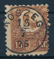 1871 Réznyomat 15kr rézvörös színben (sarokhiba, papírelvékonyodás) / Mi 12c (missing corner, thin paper) 'KŐSZEG' Certificate: Glatz
