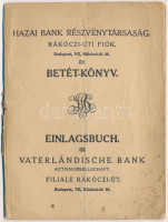 1917. 'Hazai Bank Részvénytársaság Rákóczi-úti fiók' betét-könyv kitöltve, hajtásokkal, foltokkal