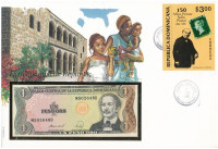 Dominikai Köztársaság 1988. 1P felbélyegzett borítékban, bélyegzéssel T:I Dominican Republic 1988. 1 Peso in envelope with stamp and cancellation C:UNC