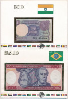 Brazília 1984. 100C + India 1985. 1R, mindkettő bankjegyes borítékban T:IBrazil 1984. 100 Cruzeiros + India 1985. 1 Rupee, both in banknote envelope C:UNC