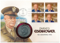Amerikai Egyesült Államok 1972. 1$ 'Eisenhower' Cu-Ni felbélyegzett borítékon, bélyegzéssel, német nyelvű leírással T:2 USA 1972. 1 Dollar 'Eisenhower' Cu-Ni in envelope with stamp and german language description C:XF