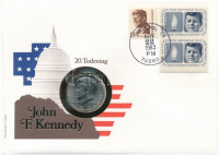 Amerikai Egyesült Államok 1976. 1/2$ Cu-Ni 'Kennedy' bélyeges borítékban, bélyeggel és bélyegzéssel T:1- USA 1976. 1/2 Dollar Cu-Ni 'Kennedy' in coin envelope with stamps and cancellations C:AU Krause KM#205