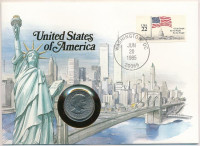 Amerikai Egyesült Államok 1979. 1$ Cu-Ni 'Susan B. Anthony' boríték bélyeggel és bélyegzéssel, német nyelvű ismertetővel T:1- USA 1979. 1 Dollar Cu-Ni 'Susan B. Anthony' envelope with stamp and cancellation, with German language