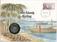 Cook-szigetek / Keeling 1990. 10c Cu-Ni felbélyegzett borítékban, bélyegzéssel, német nyelvű leírással T:1Cook Islands / Keeling 1990. 10 Cents Cu-Ni in envelope with stamp, cancellation and a prospectus in german C:UNC