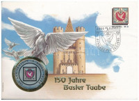 Egyenlítői-Guinea 1995. 1000Fr Cu-Ni 'A basel-i galamb 150. évfordulója' multicolor, felbélyegzett borítékban, bélyegzéssel T:PP Equatorial Guines 1995. 1000 Francs Cu-Ni '150 Anniversary of Basel Taube' multicolor, in envelope with