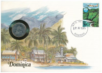 Kelet-Karibi Államok / Dominika 1981. 25c felbélyegzett borítékban, bélyegzéssel, német nyelvű leírással T:1 East Caribbean States / Dominica 1981. 25 Cents in envelope with stamp and cancellation, with German description C:UNC
